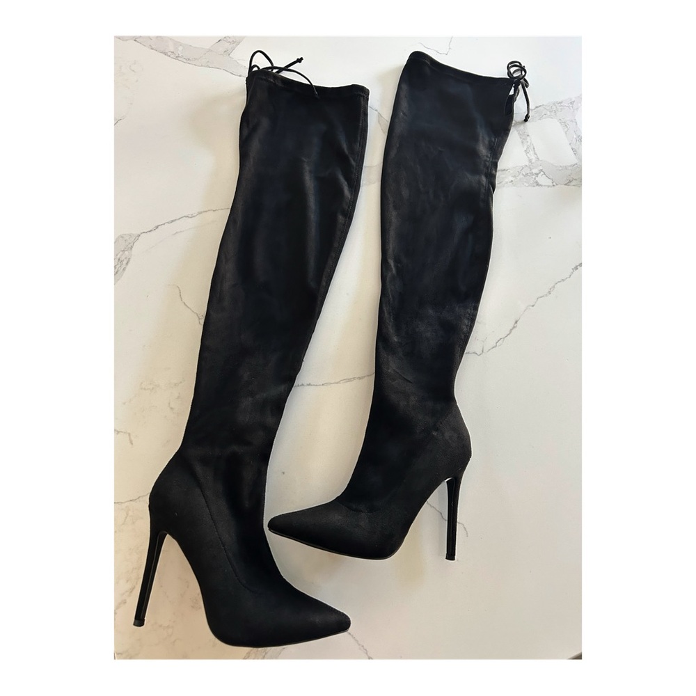 FOREVER 21 Black Pointy Toe Over-the-Knee Stiletto Boots
